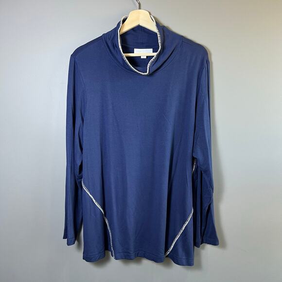 Pure Jill Tranquility Fleece Whipstitched Mock Neck Navy Blue Top Size XL - Picture 2 of 9